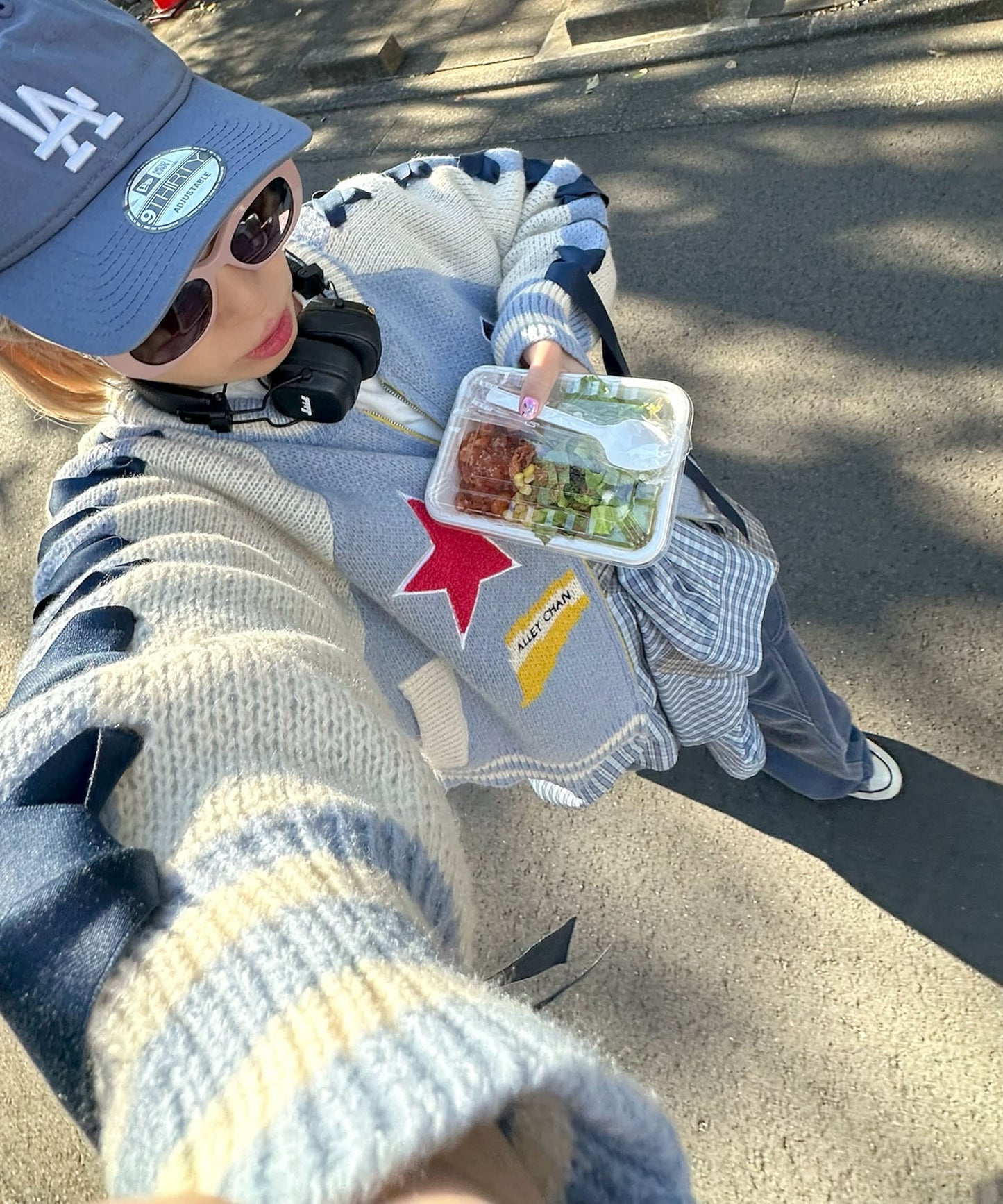 袖リボンALLEYニットスタジャン【サックスブルー】