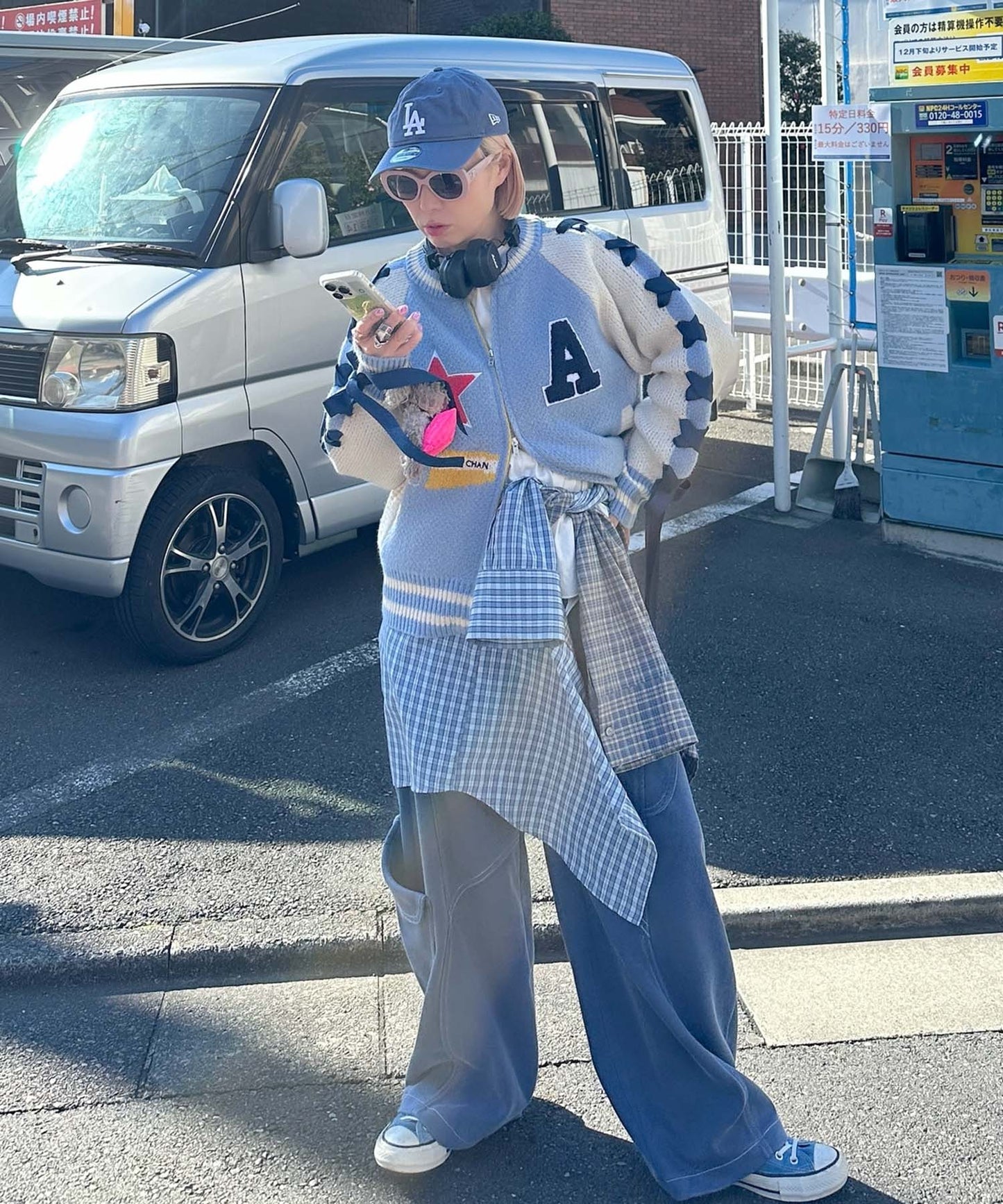 袖リボンALLEYニットスタジャン【サックスブルー】