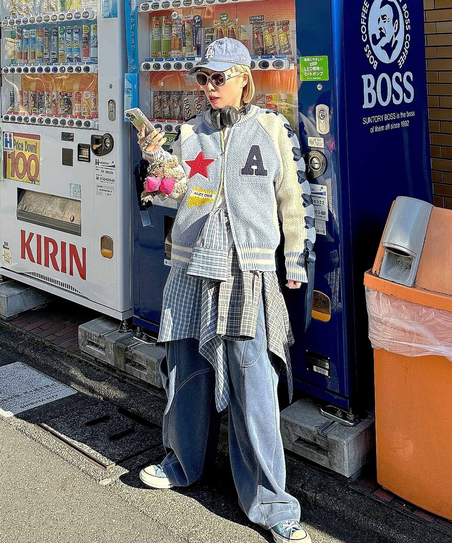 袖リボンALLEYニットスタジャン【サックスブルー】