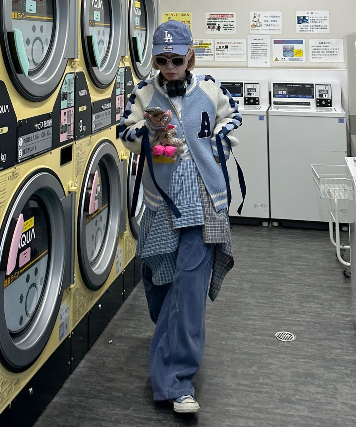 袖リボンALLEYニットスタジャン【サックスブルー】