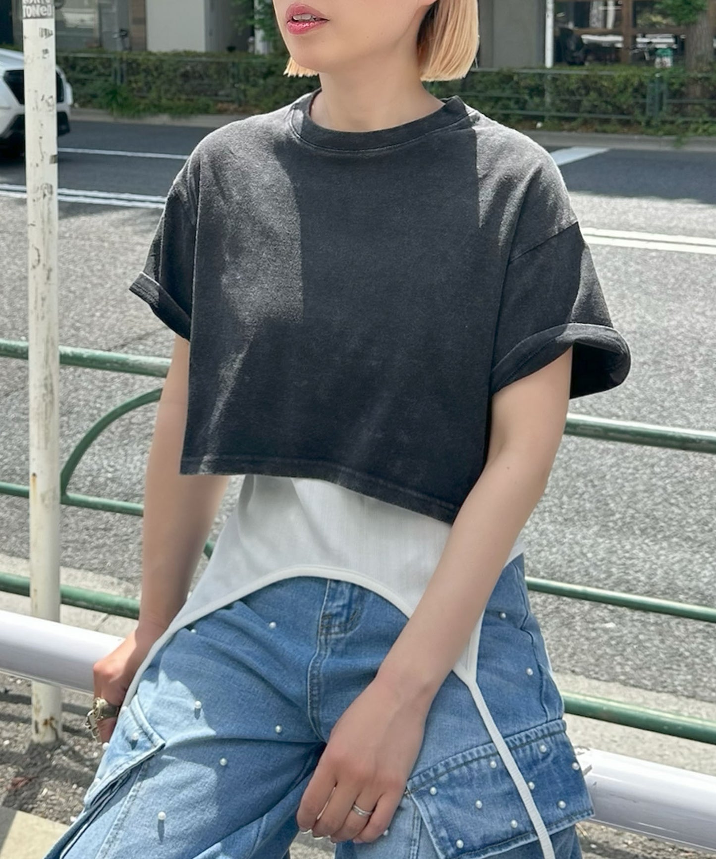 ウォッシュ加工ショートBig T【ブラック】