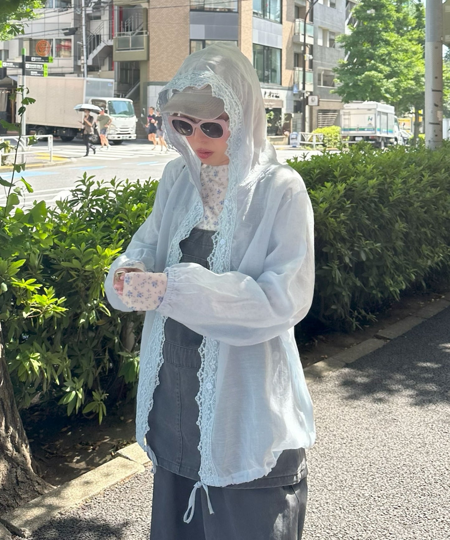 レースフードシアーシャツ【サックスブルー】