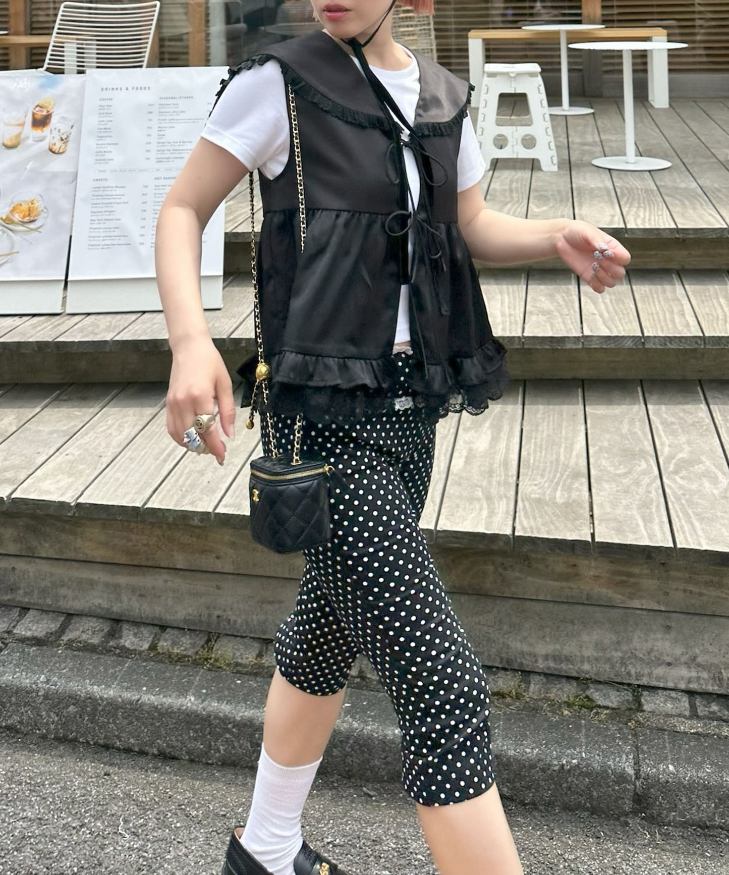 セーラーサテンノースリブラウス【ブラック】
