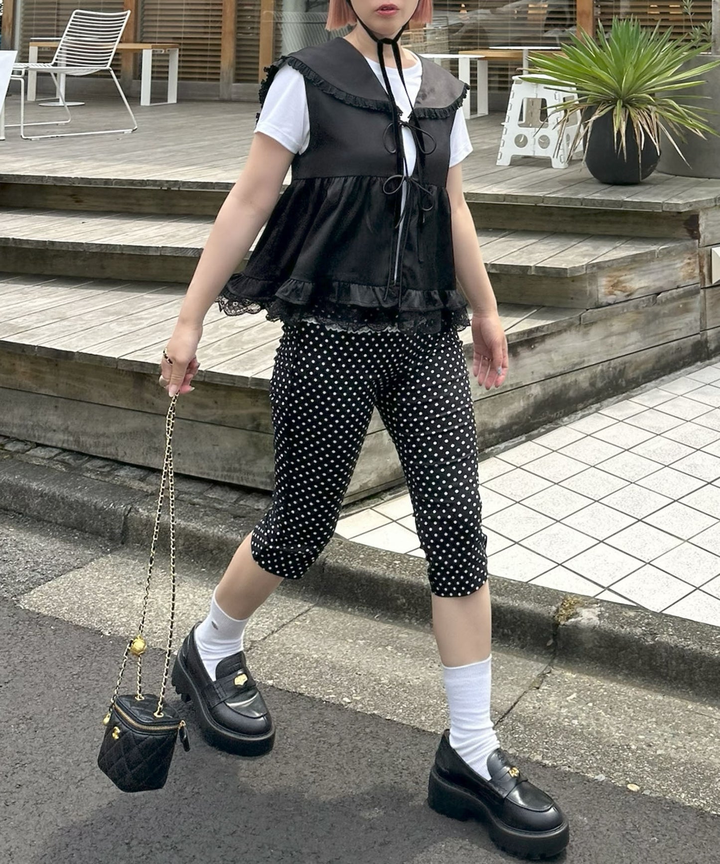 セーラーサテンノースリブラウス【ブラック】