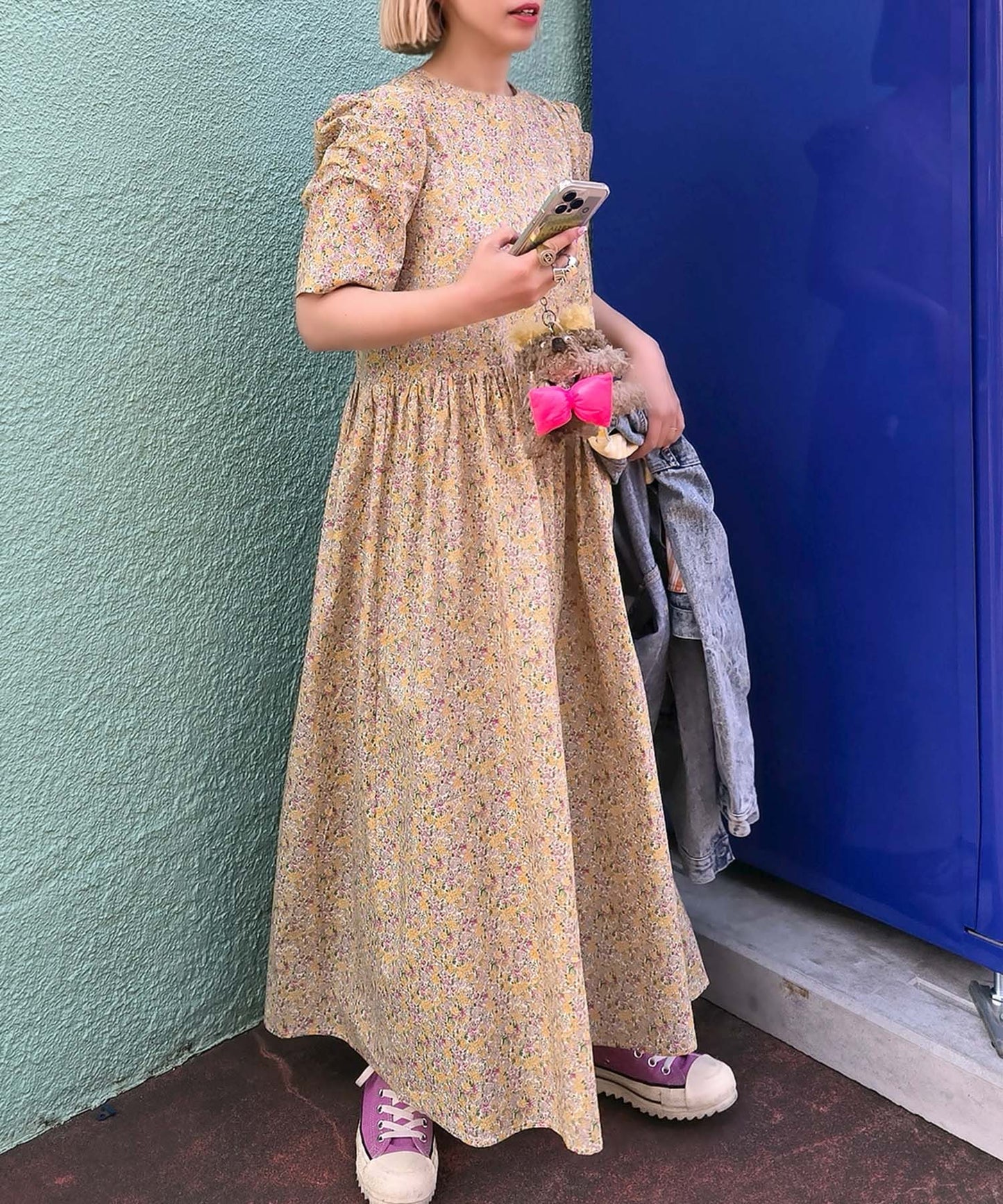 古着っぽワンピ【イエロー】