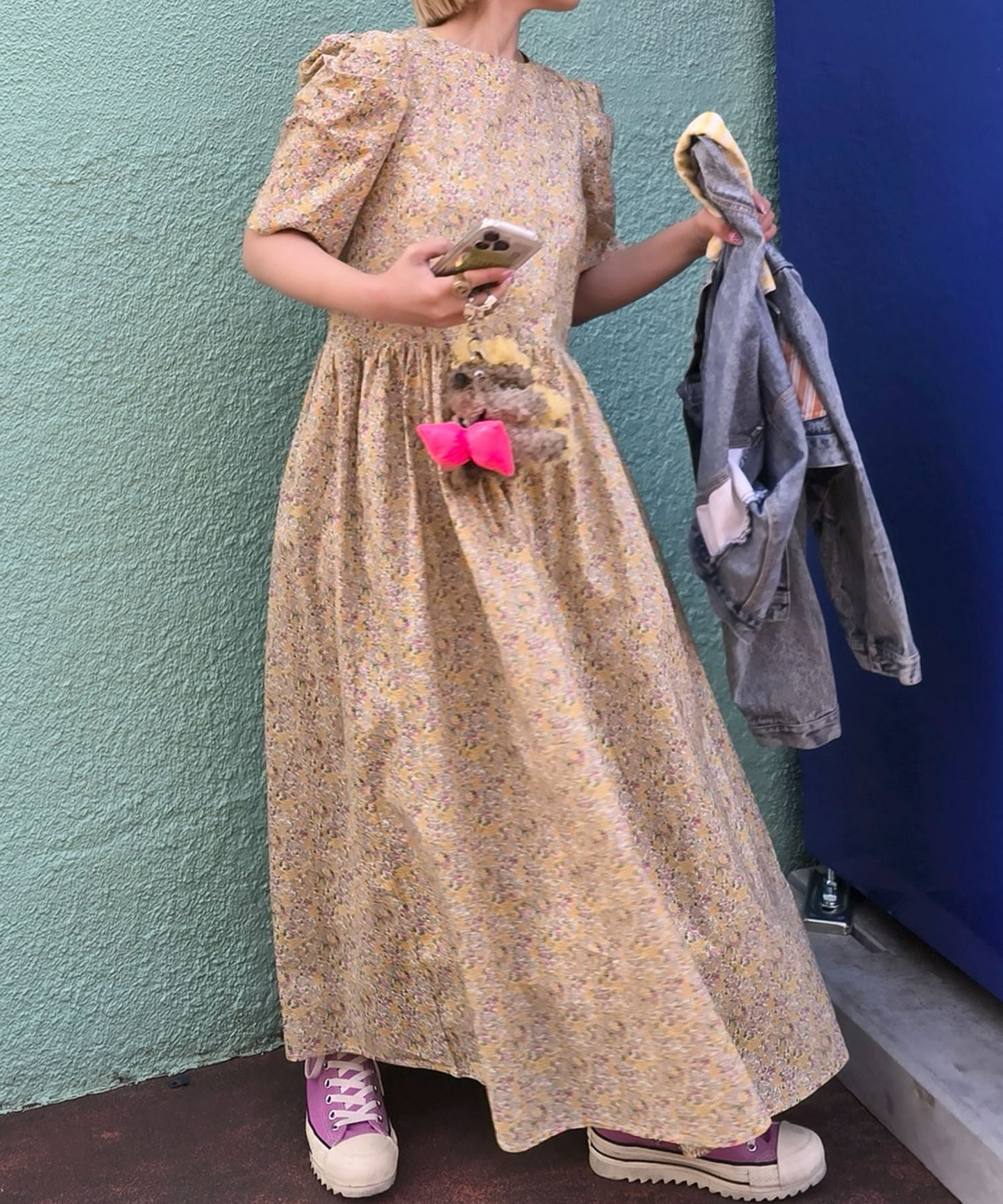 古着っぽワンピ【イエロー】