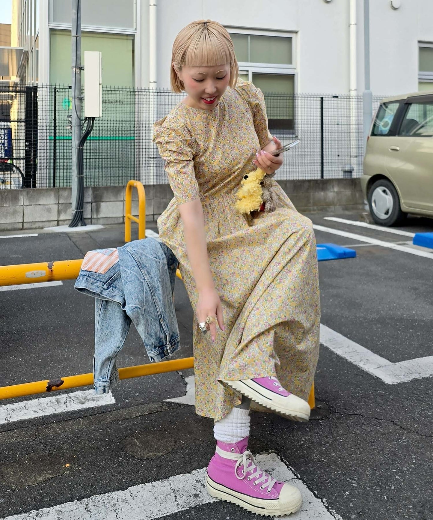 古着っぽワンピ【イエロー】