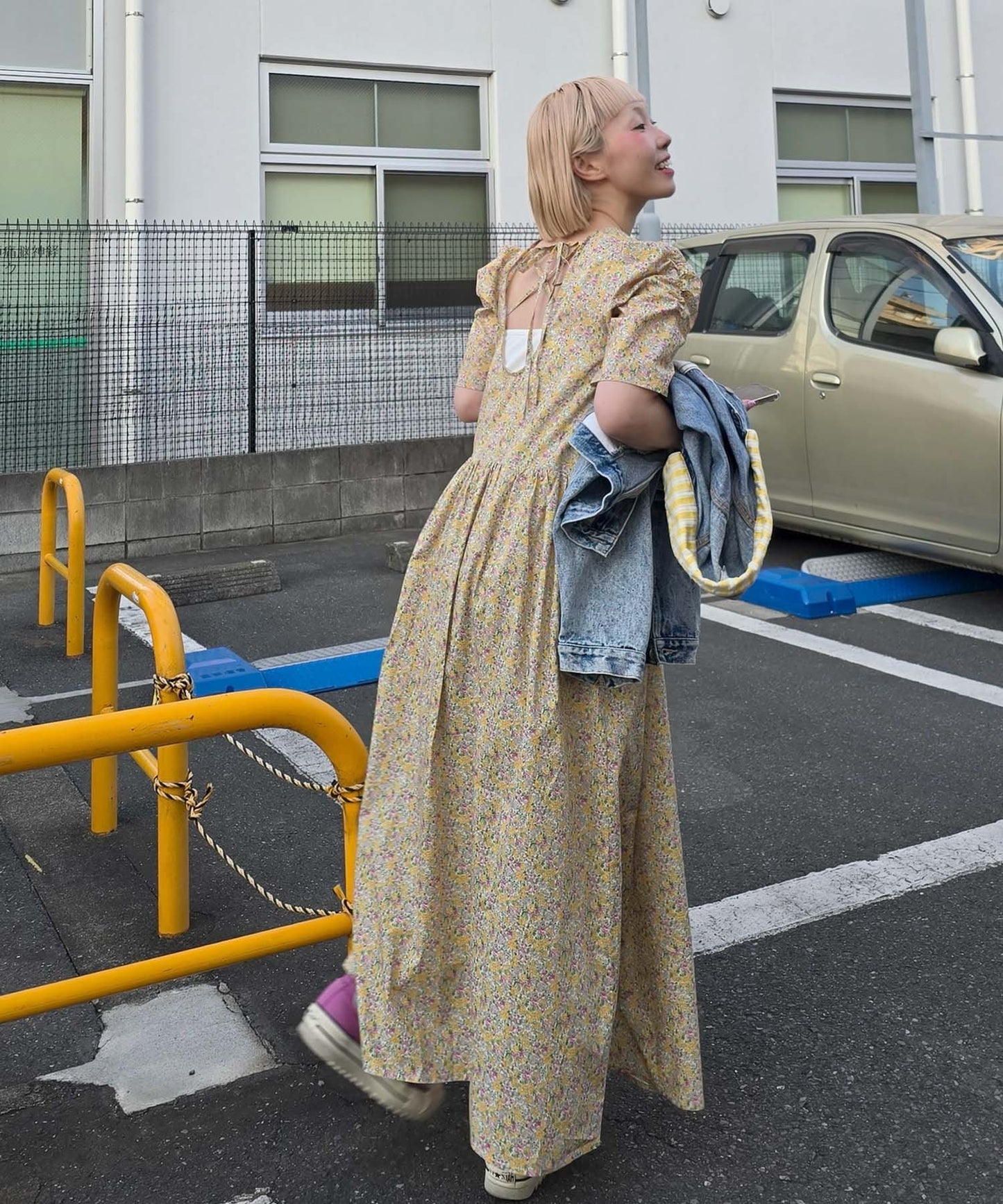 古着っぽワンピ【イエロー】