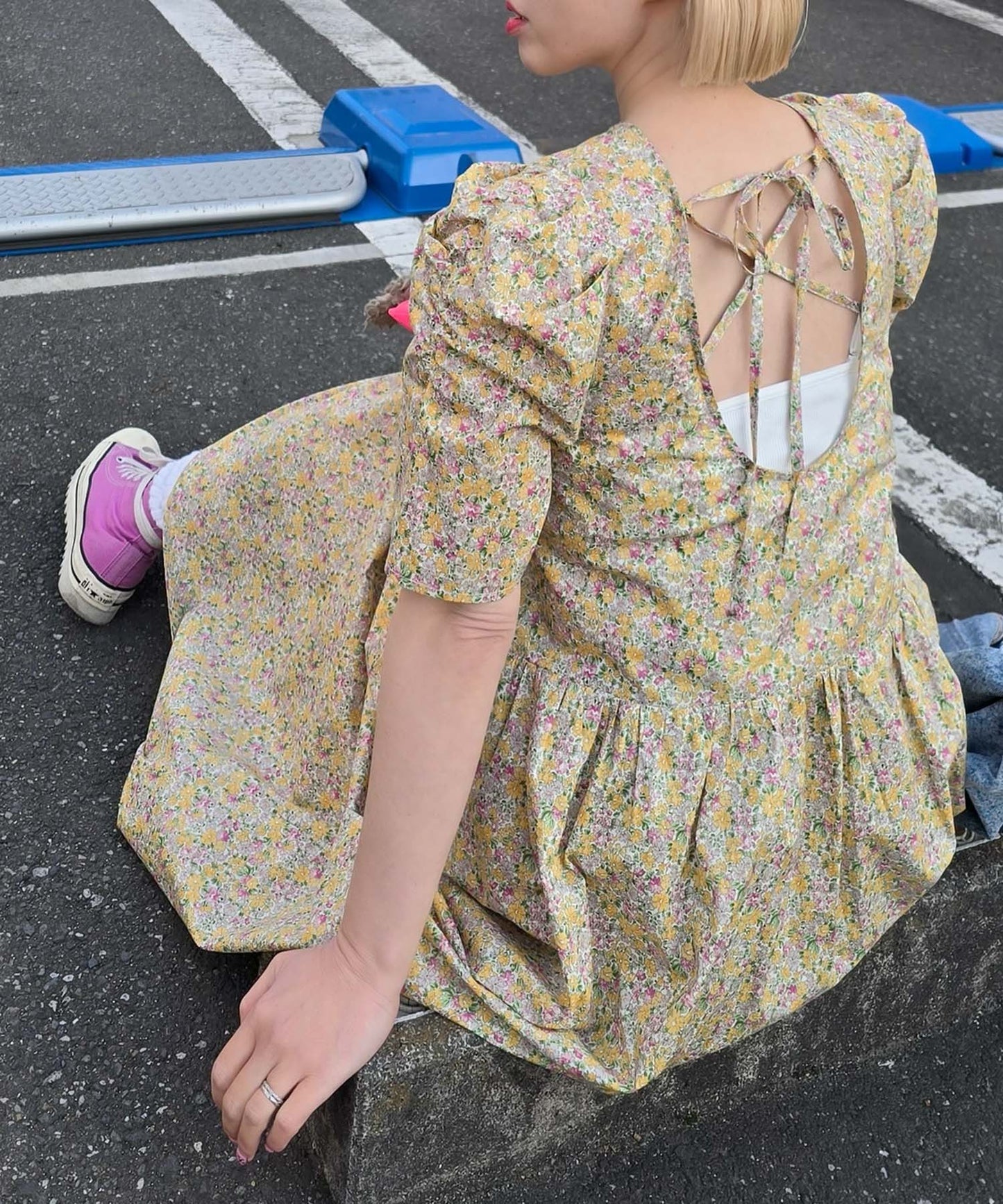 古着っぽワンピ【イエロー】