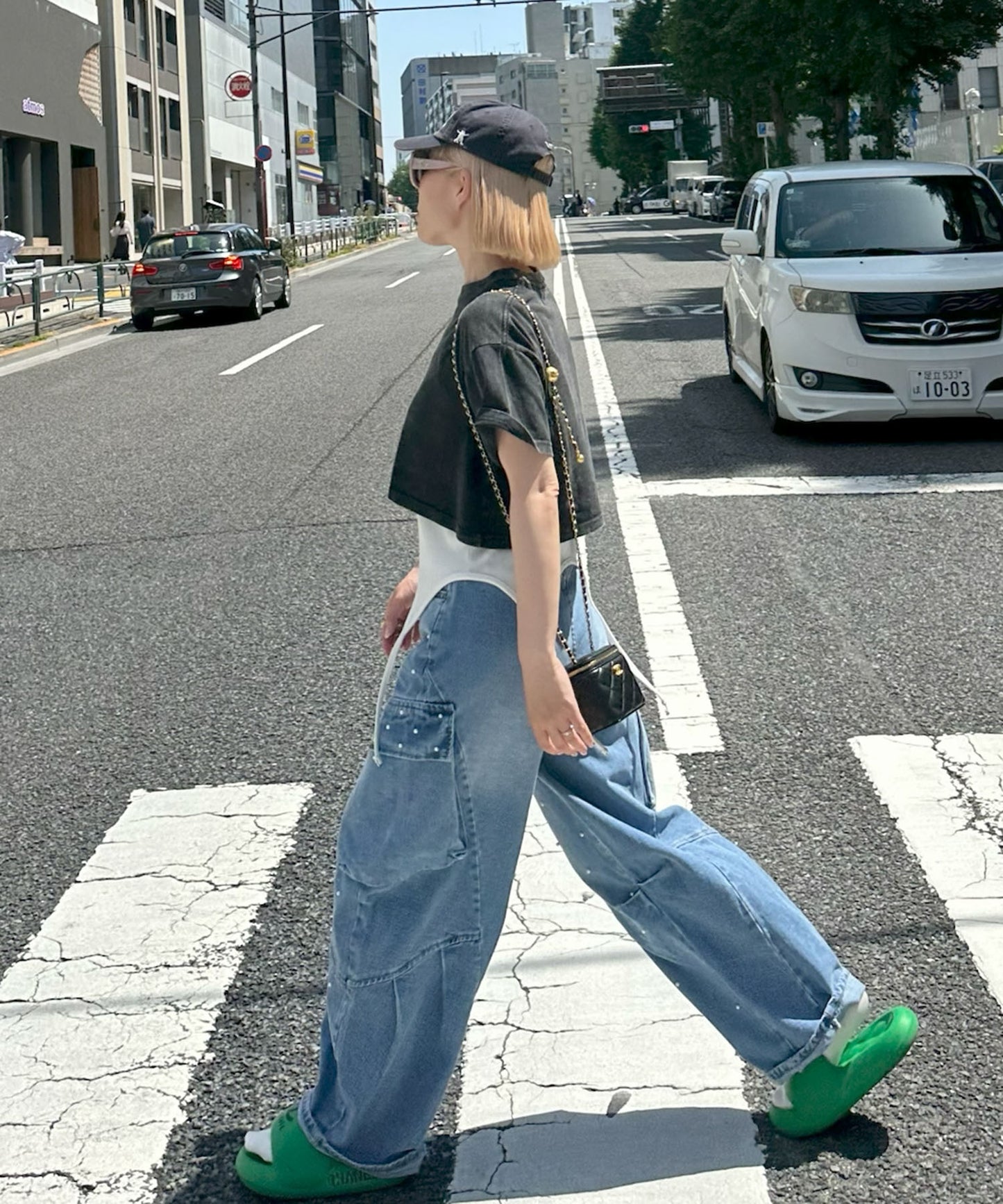 ウォッシュ加工ショートBig T【ブラック】