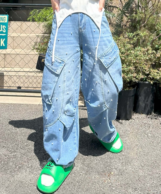 パールBIGポケデニムパンツ【ブルー】