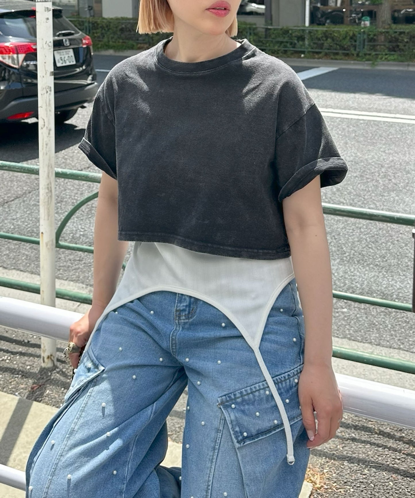 パールBIGポケデニムパンツ【ブルー】