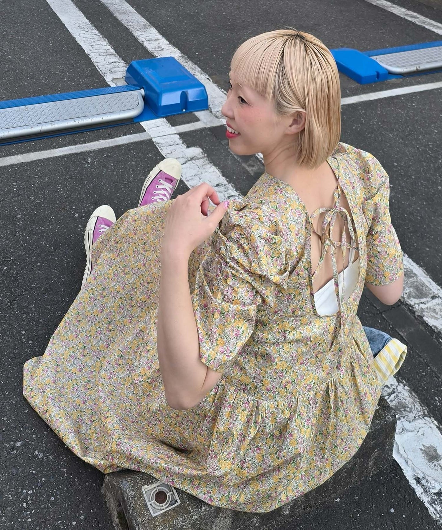 古着っぽワンピ【イエロー】