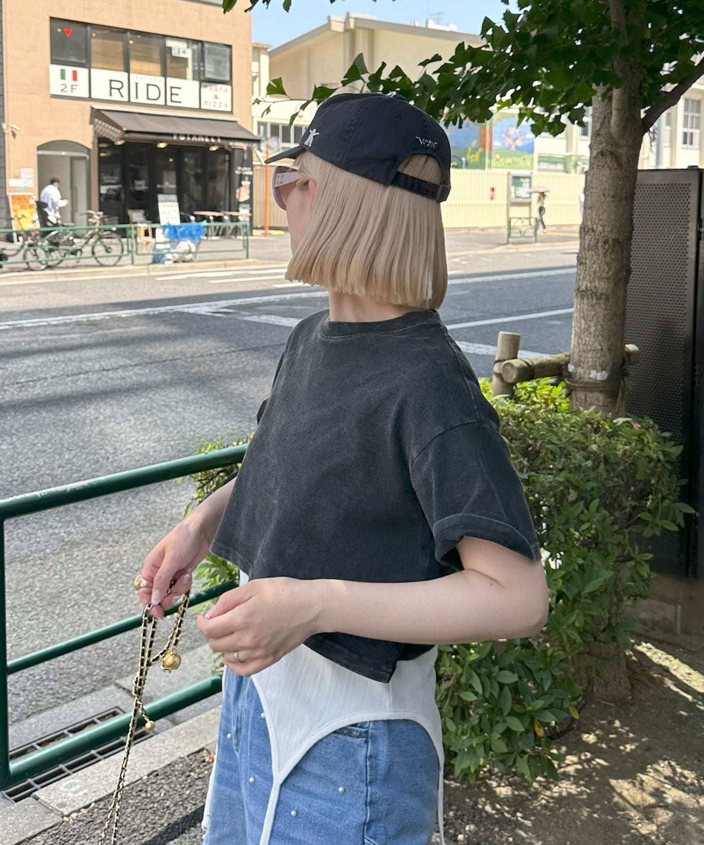 ウォッシュ加工ショートBig T【ブラック】