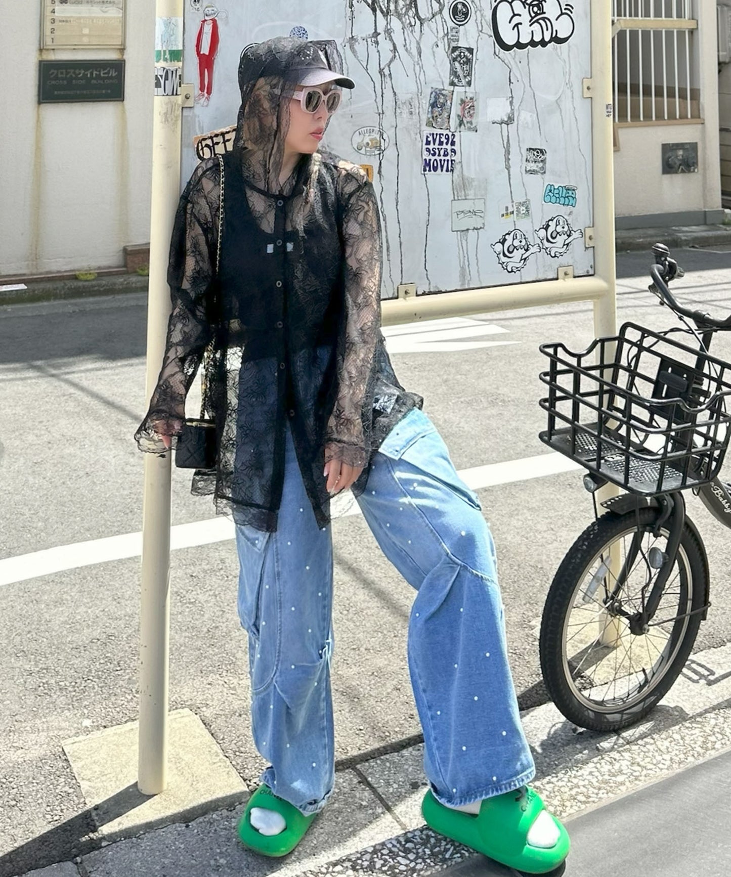 フード総レースシャツ【ブラック】
