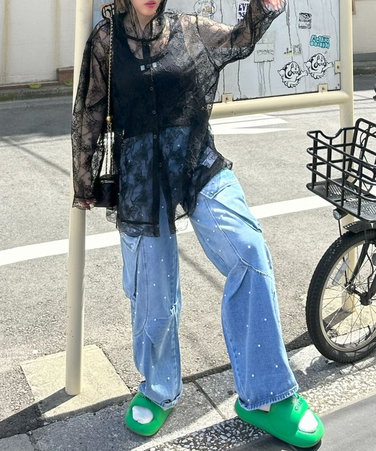 パールBIGポケデニムパンツ【ブルー】