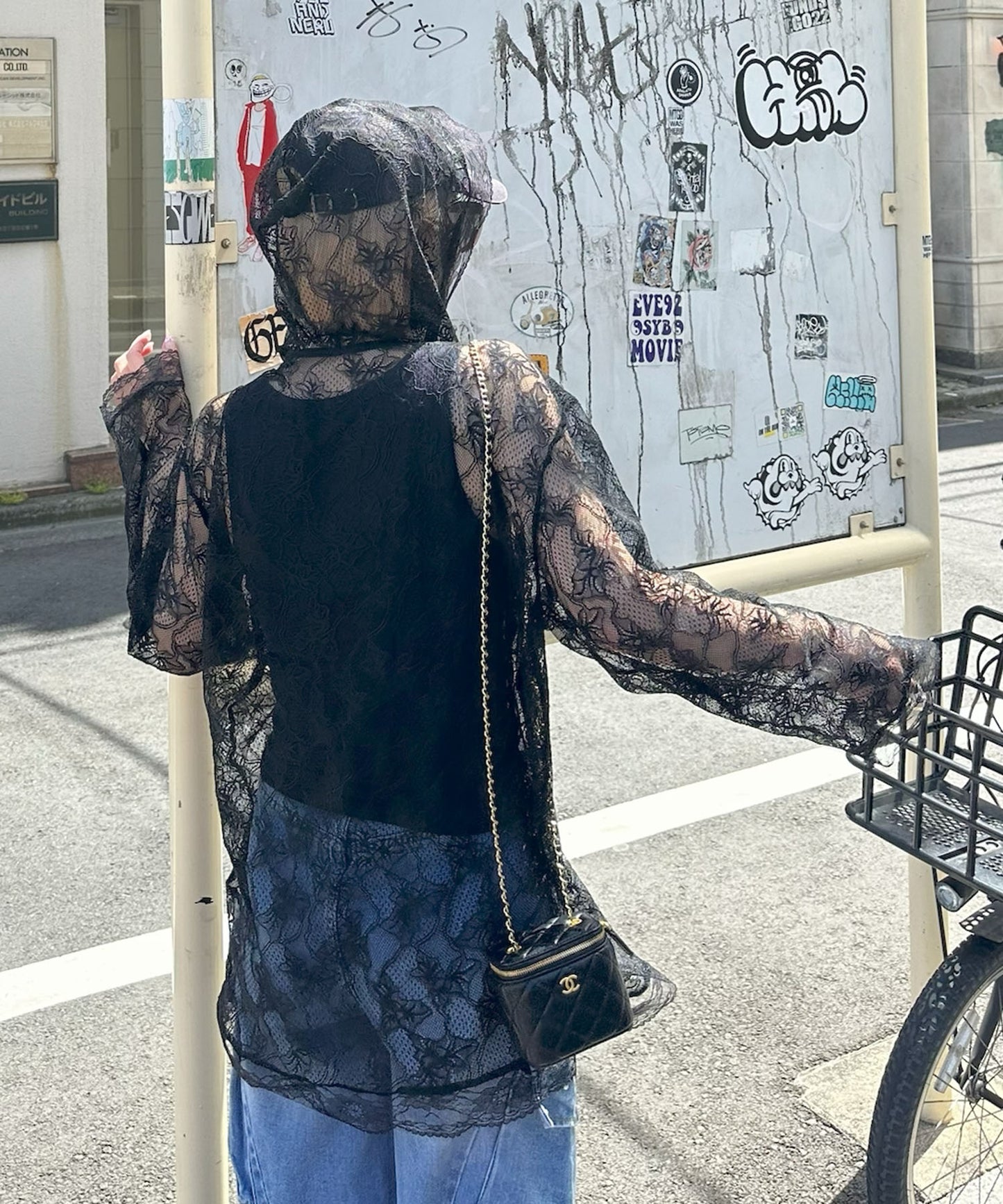 フード総レースシャツ【ブラック】