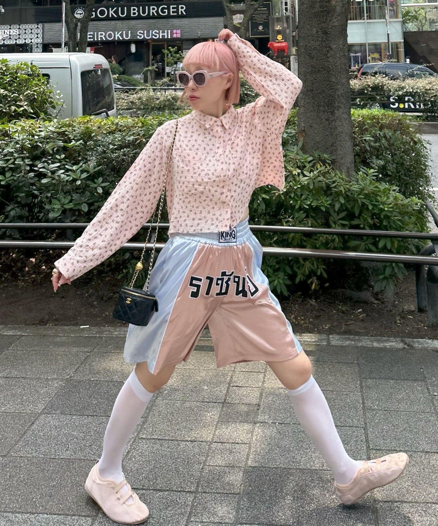 ガーゼ花柄シャツ【ピンク】