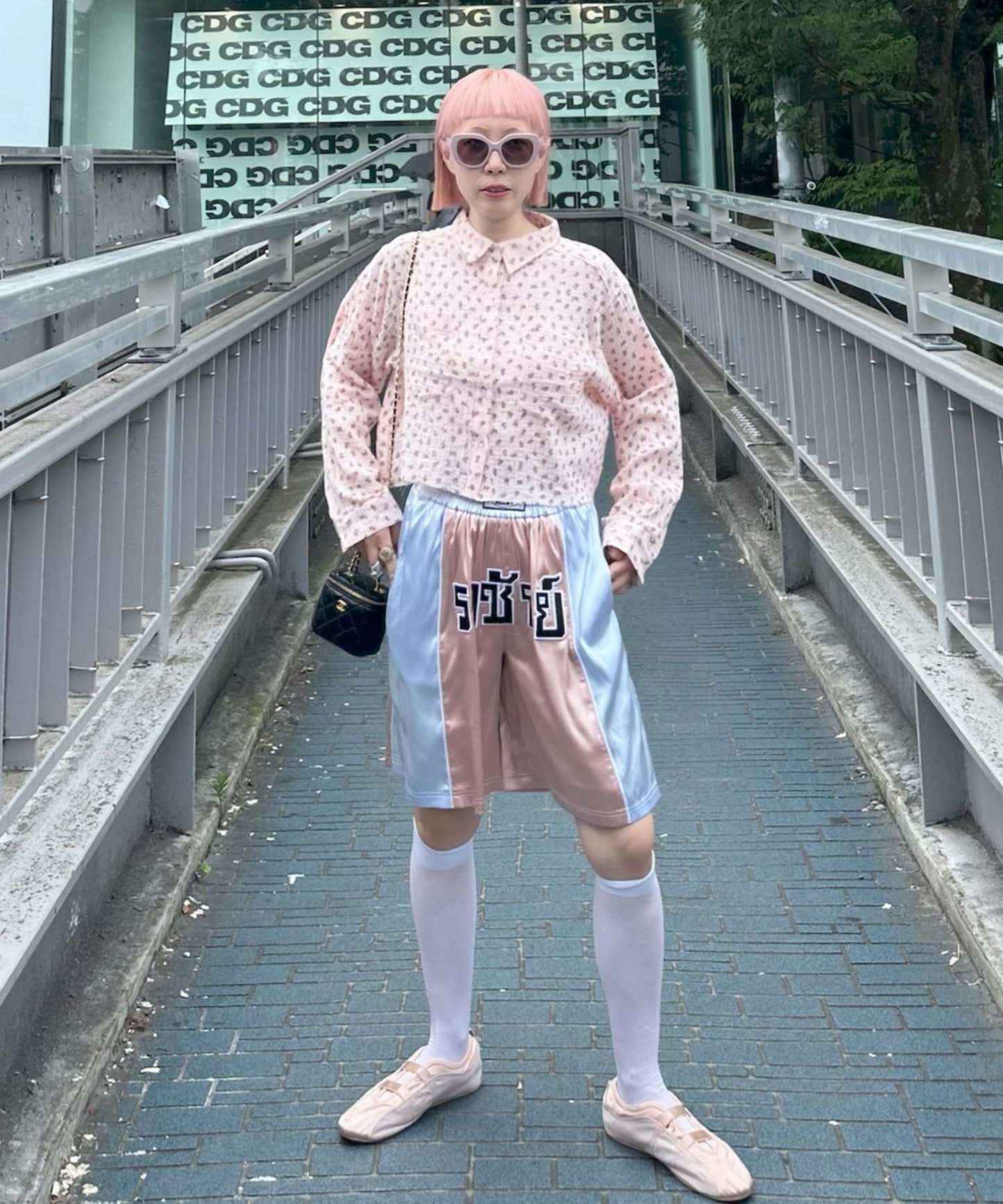 ガーゼ花柄シャツ【ピンク】