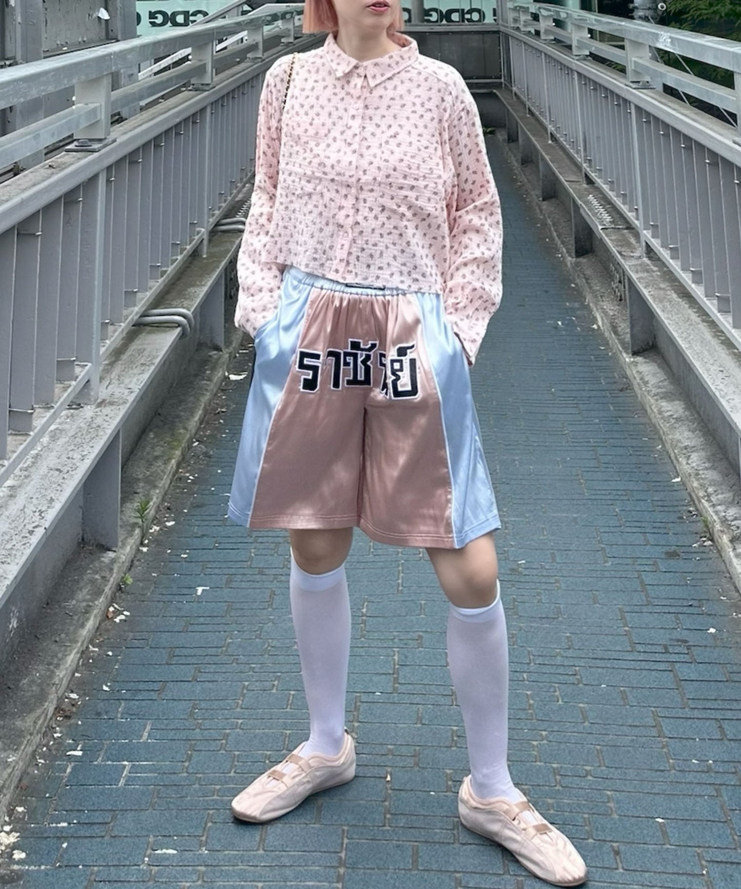 ガーゼ花柄シャツ【ピンク】