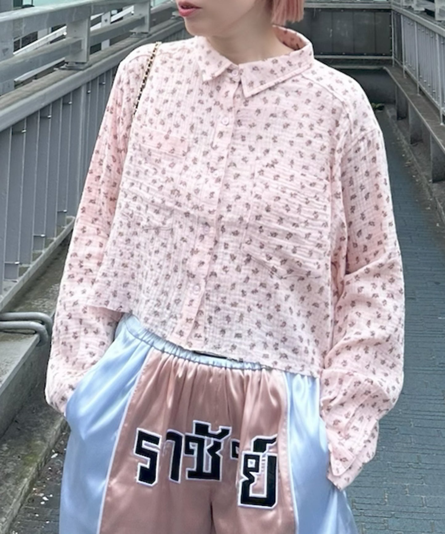 ガーゼ花柄シャツ【ピンク】