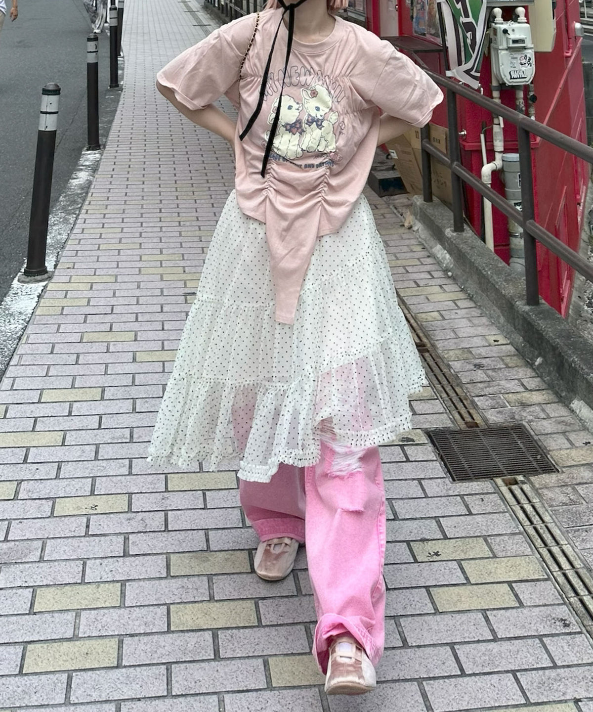 ドットアシメチュールスカート【アイボリー】