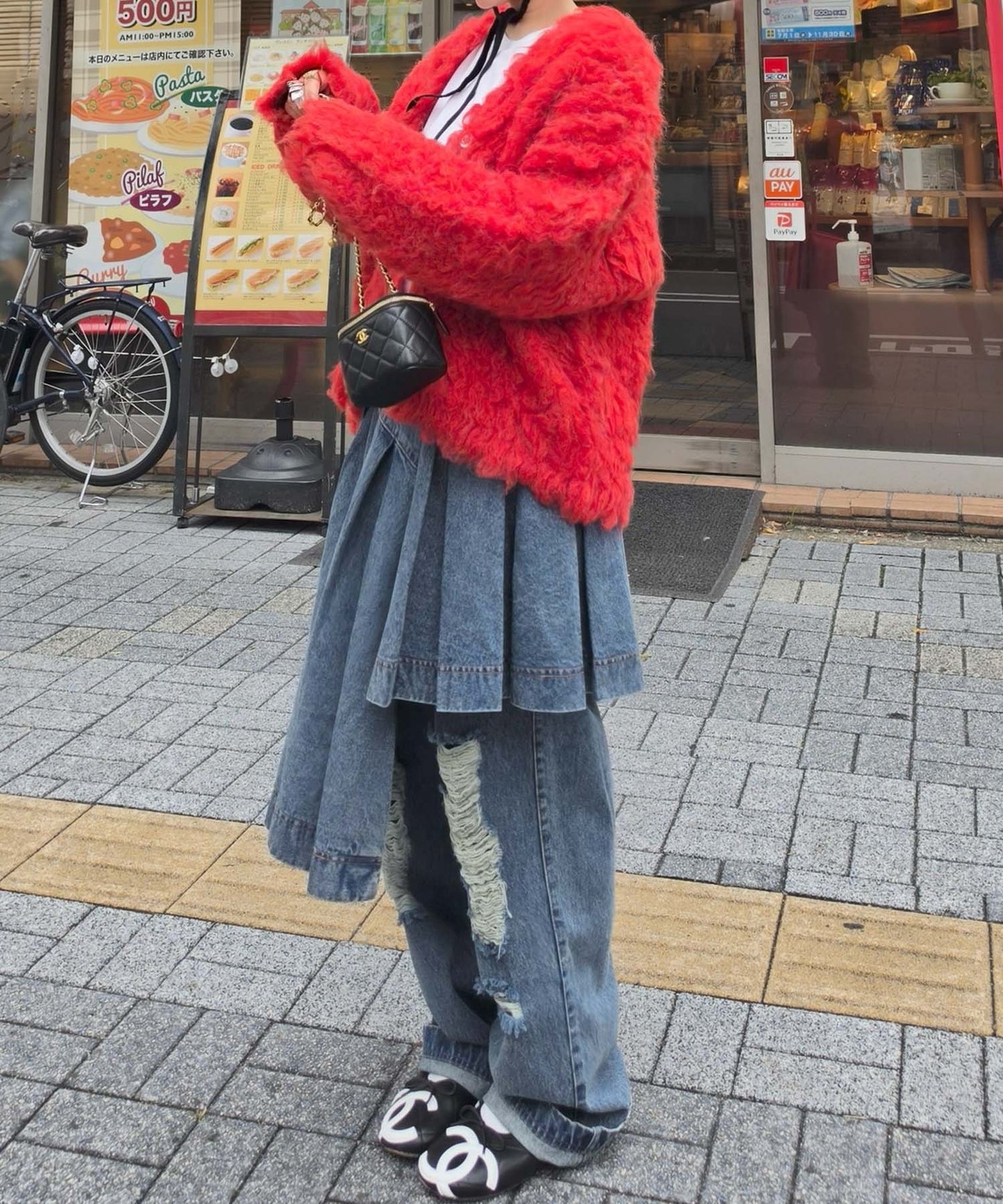 【セットで着られる】アシメプリーツスカート【ブルー】