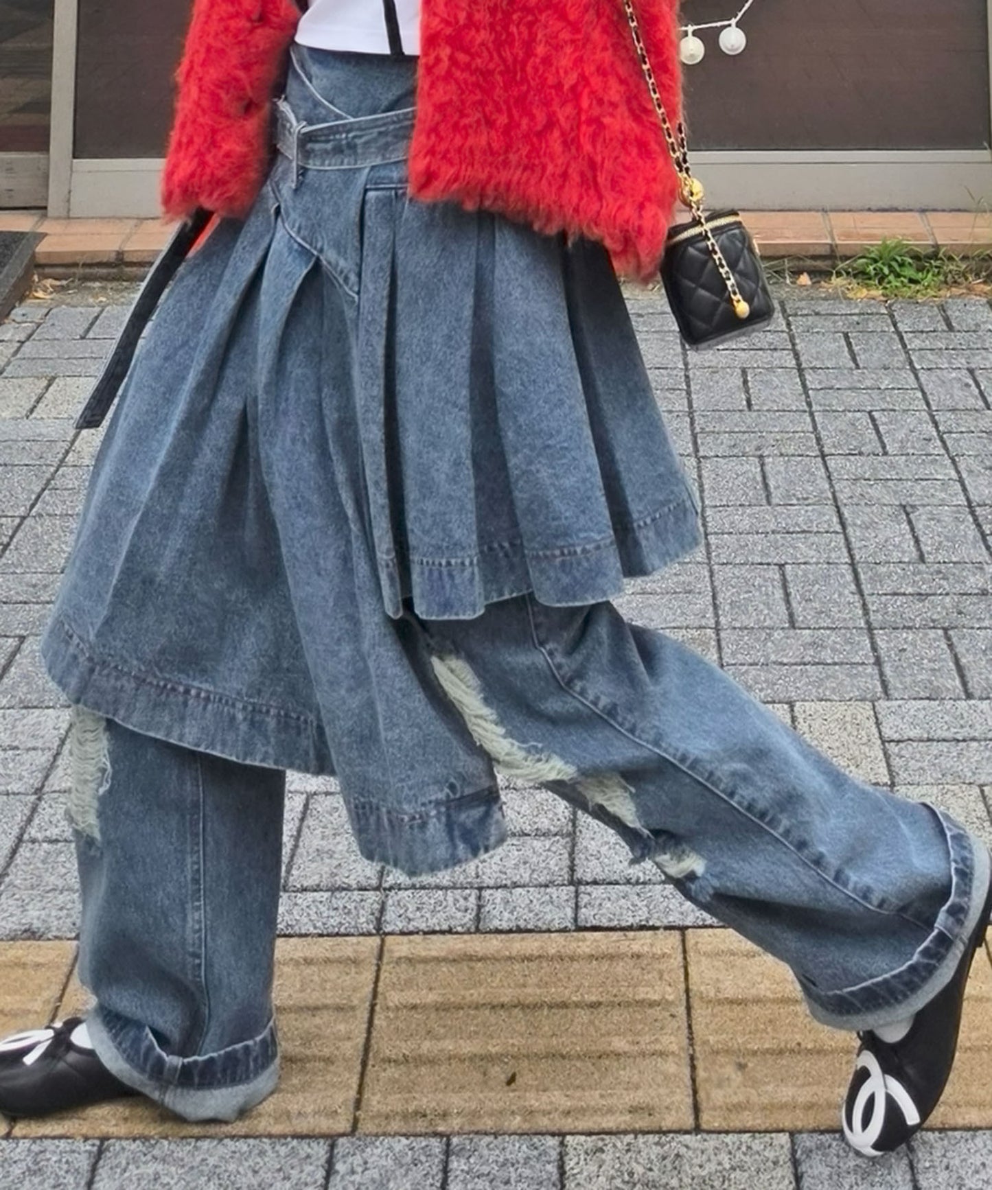 【セットで着られる】アシメプリーツスカート【ブルー】