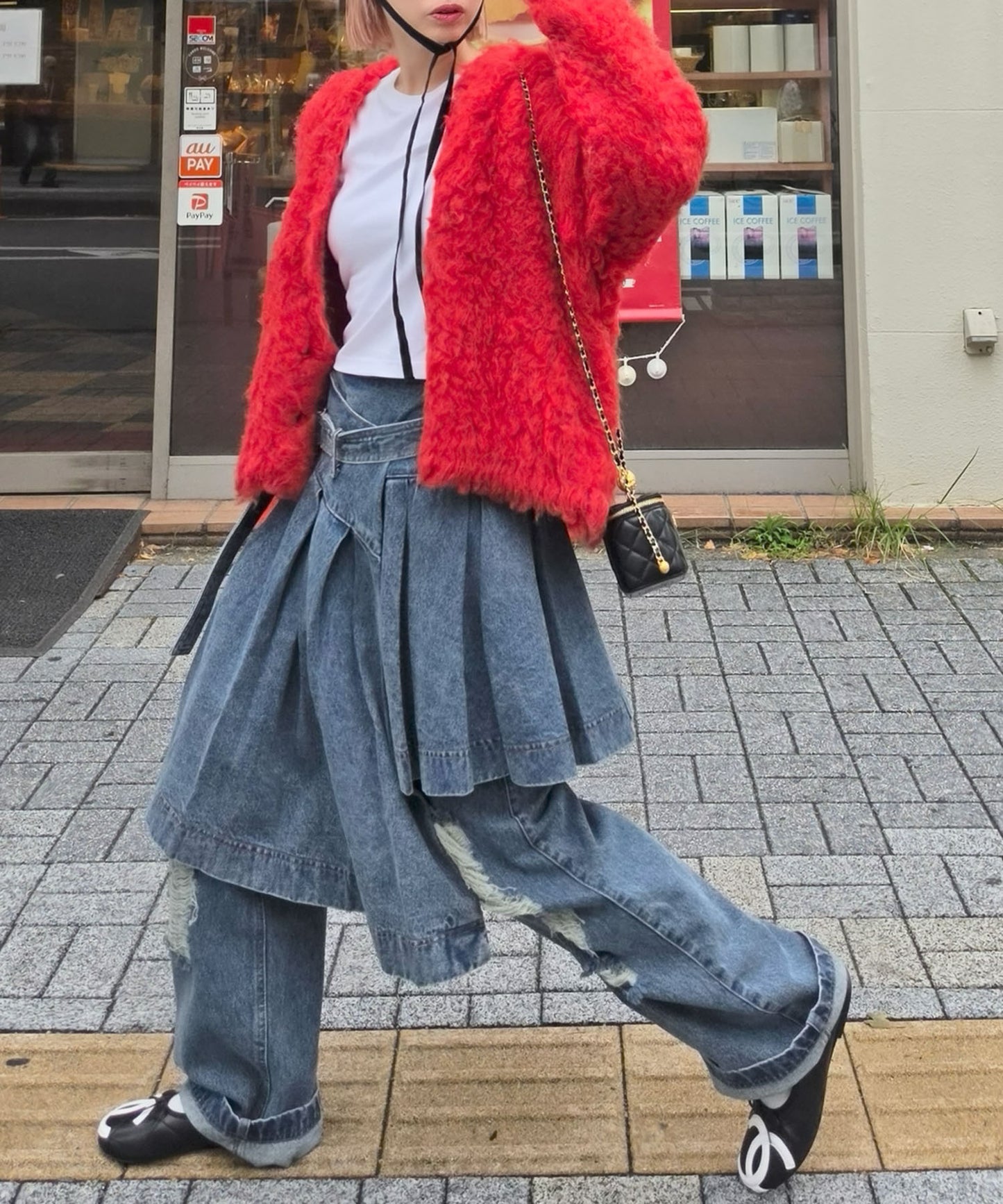 【セットで着られる】アシメプリーツスカート【ブルー】