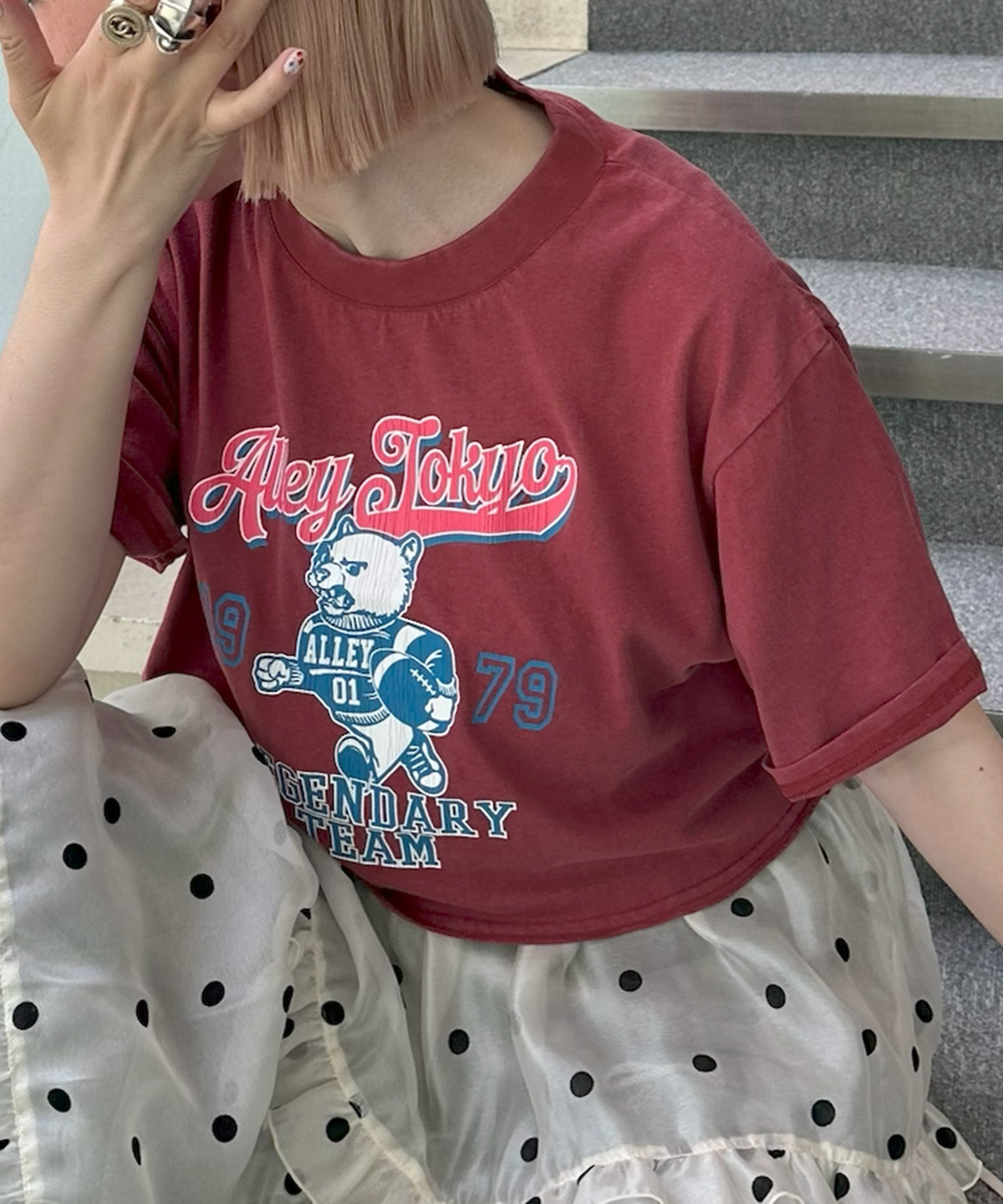 ヴィンテージ感強めなドッグ＆アイスT【レッド】