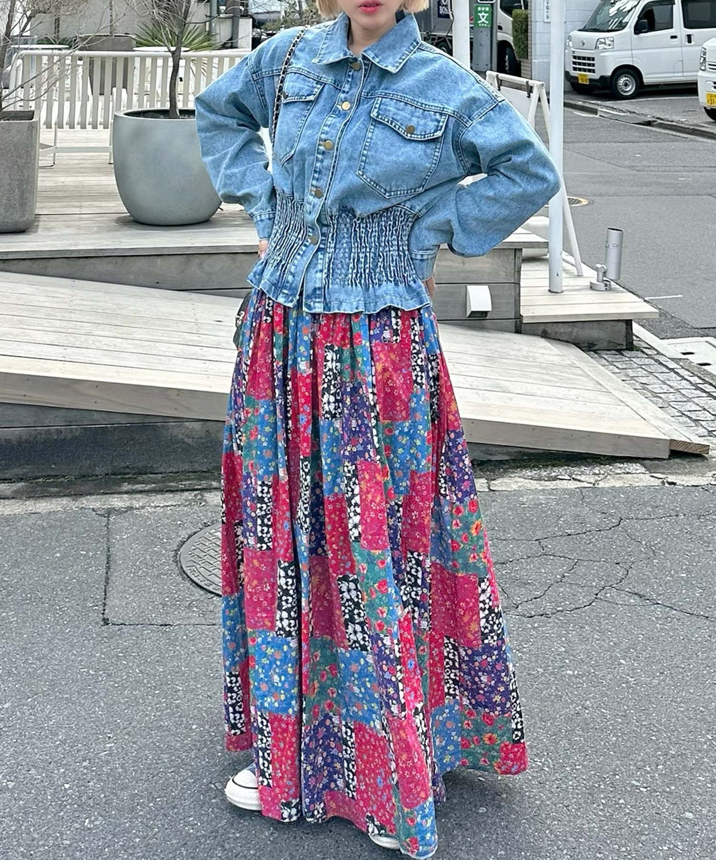 古着っぽケミカルデニムブルゾン【ブルー】