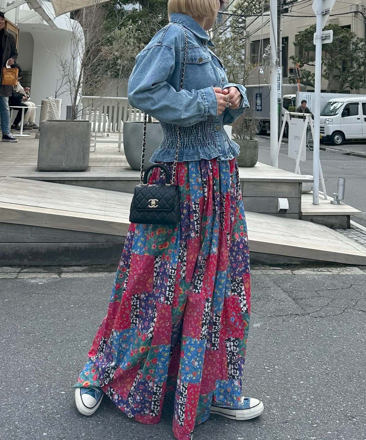 古着っぽケミカルデニムブルゾン【ブルー】