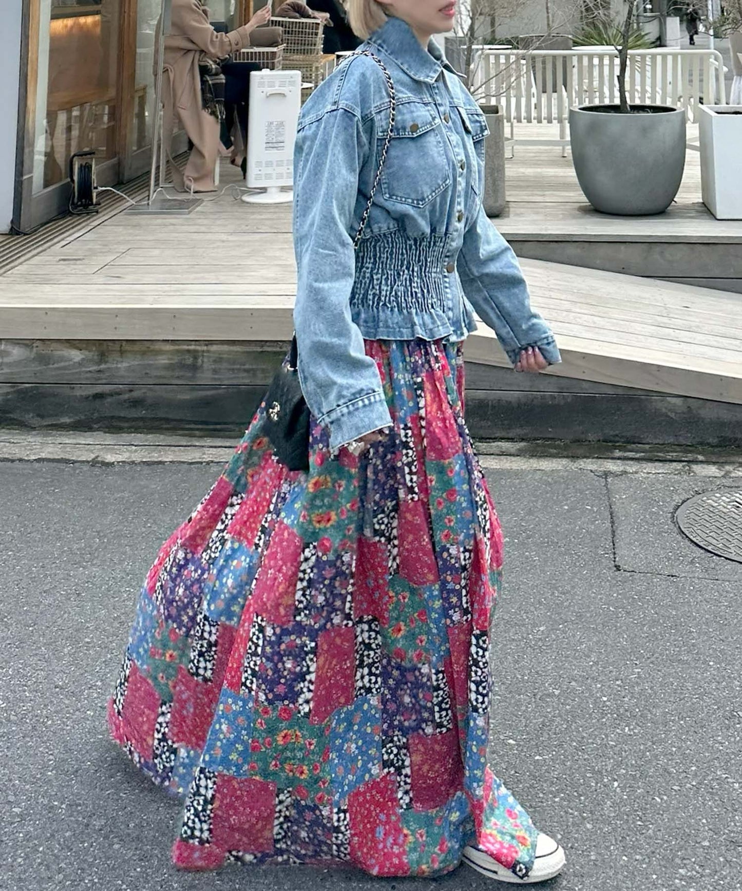 古着っぽケミカルデニムブルゾン【ブルー】