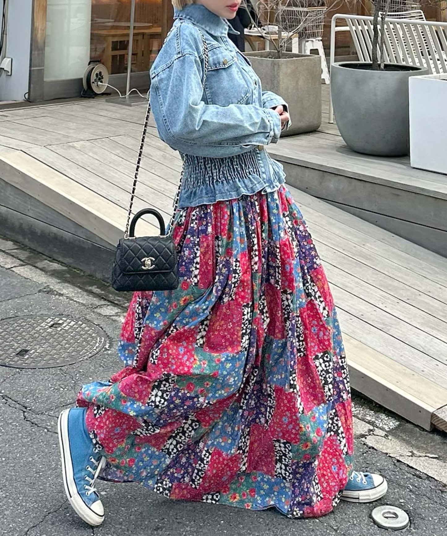 古着っぽケミカルデニムブルゾン【ブルー】