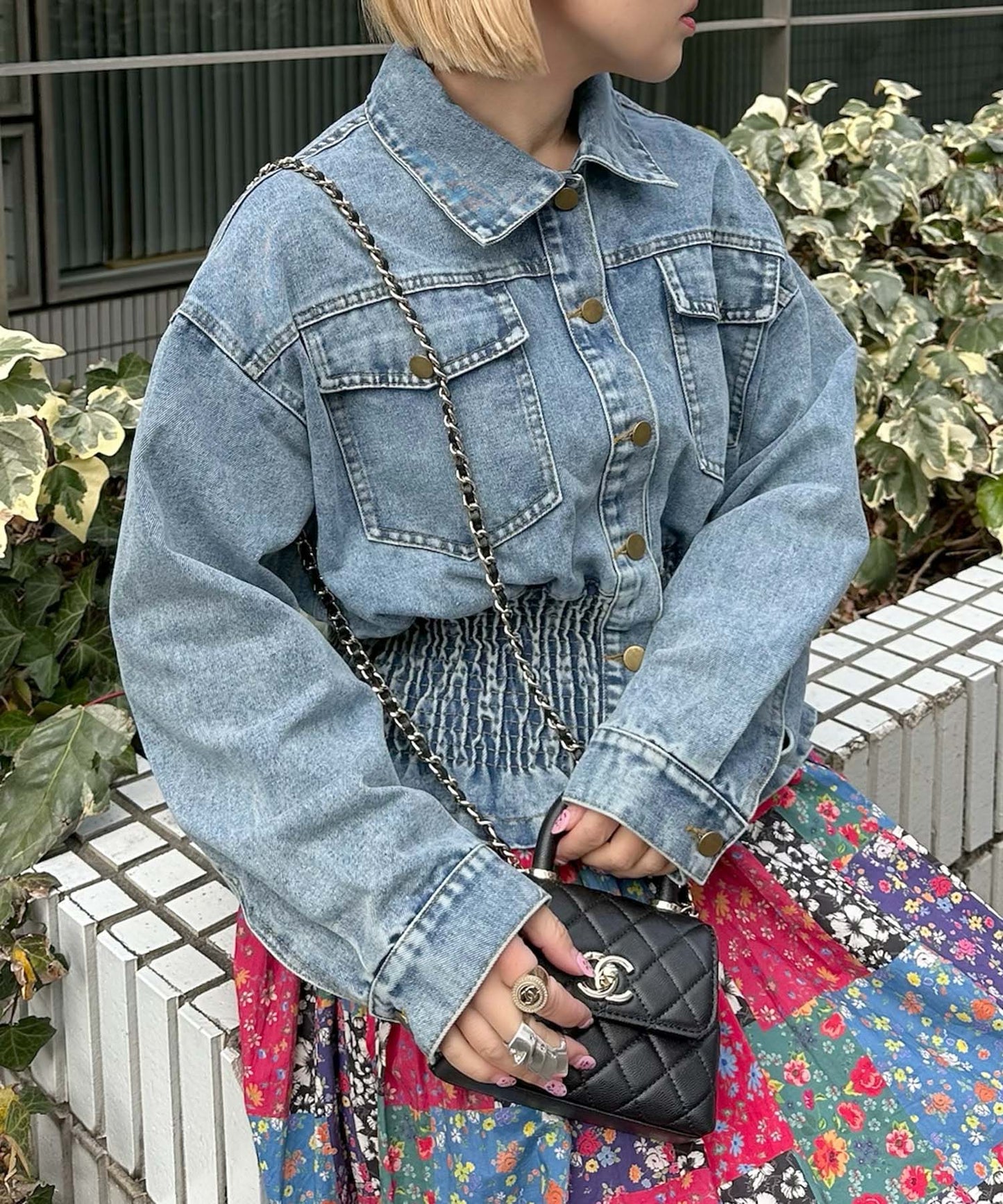 古着っぽケミカルデニムブルゾン【ブルー】