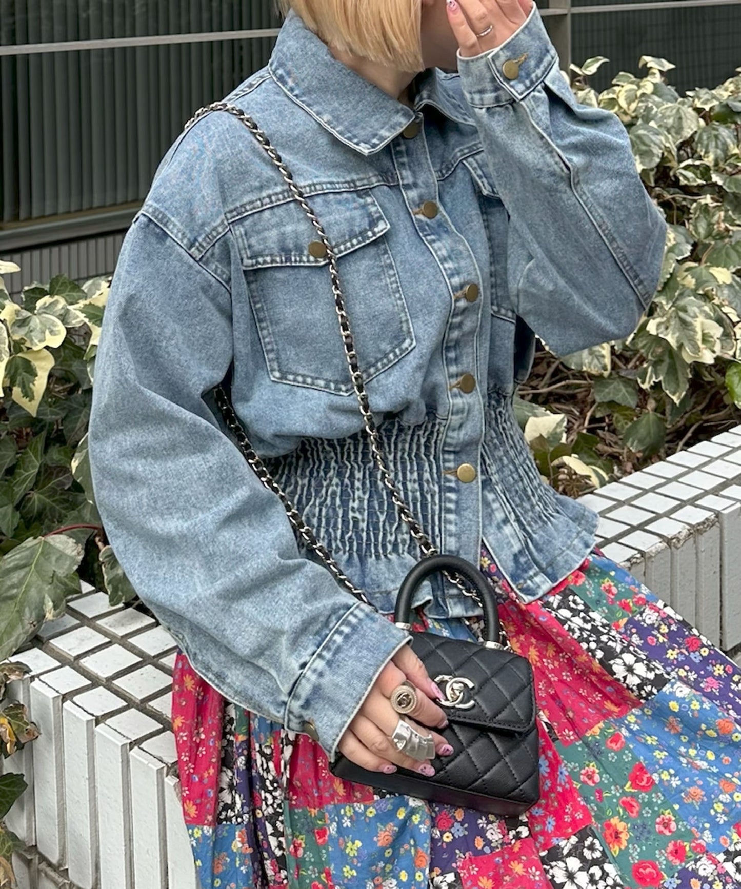 古着っぽケミカルデニムブルゾン【ブルー】