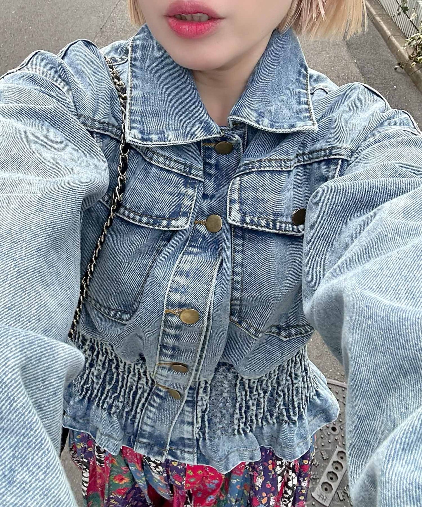 古着っぽケミカルデニムブルゾン【ブルー】