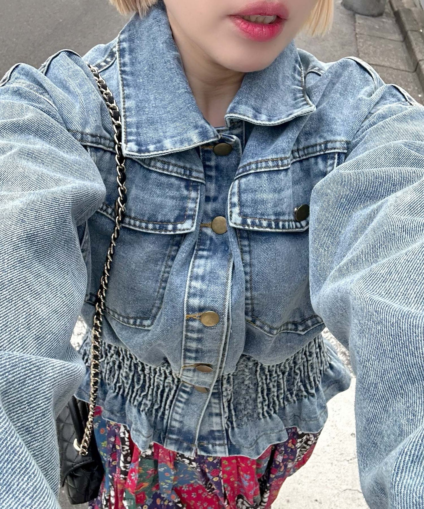 古着っぽケミカルデニムブルゾン【ブルー】