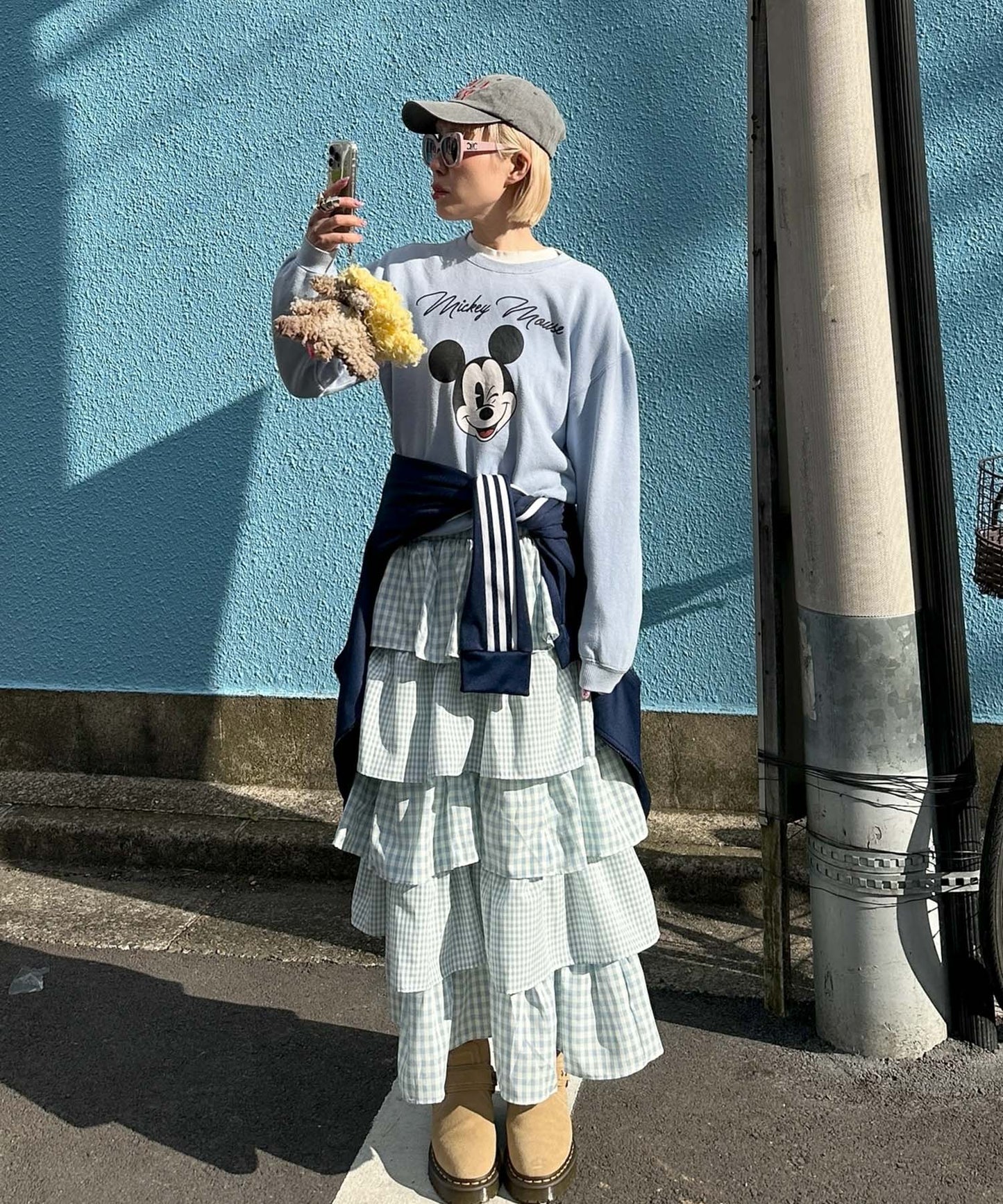 ティアードギンガムボリュームスカート【ブルー】