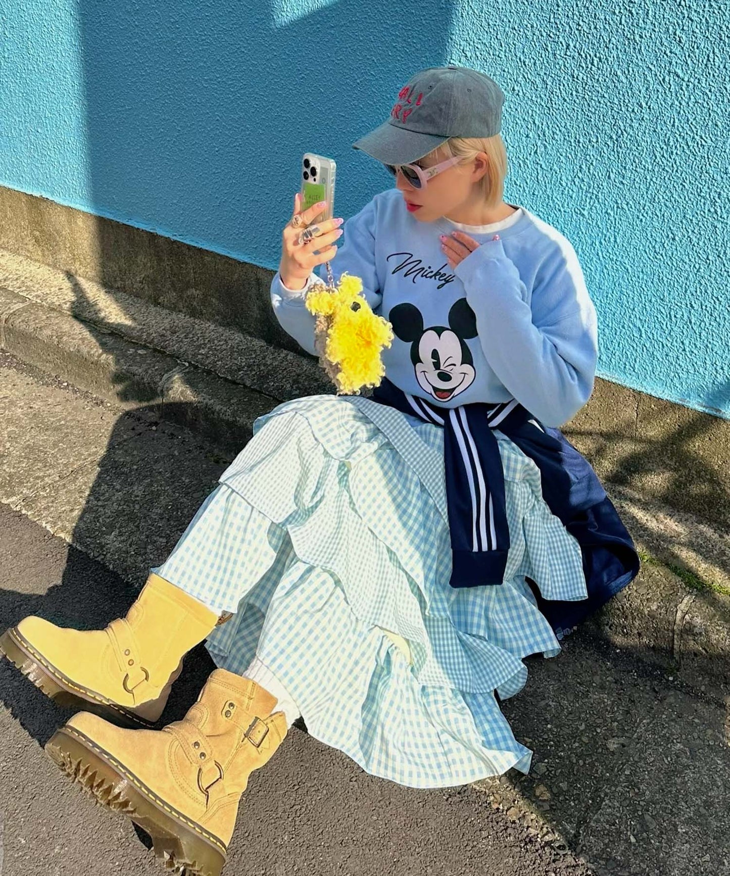 ティアードギンガムボリュームスカート【ブルー】