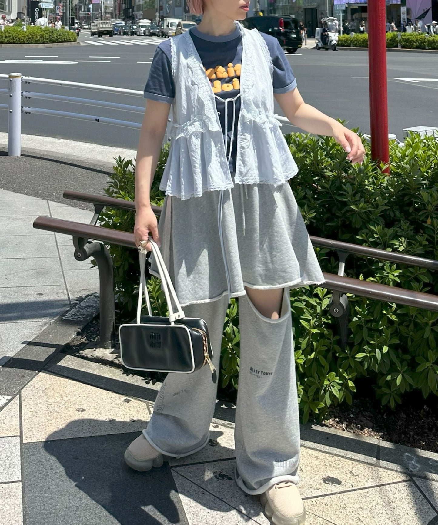 ダメージスウェパンとフレアスカートのセット【グレー】