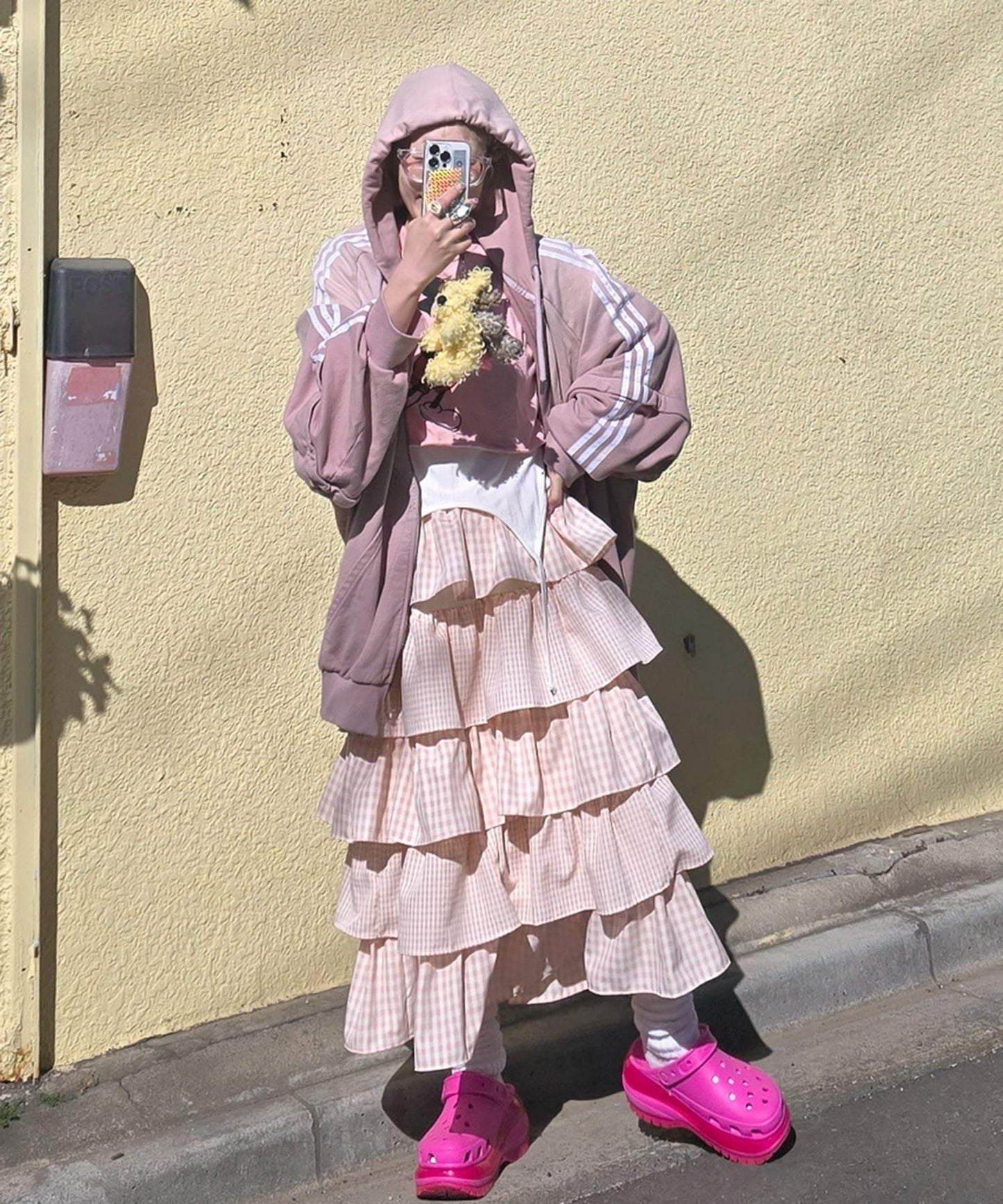 ティアードギンガムボリュームスカート【ピンク】