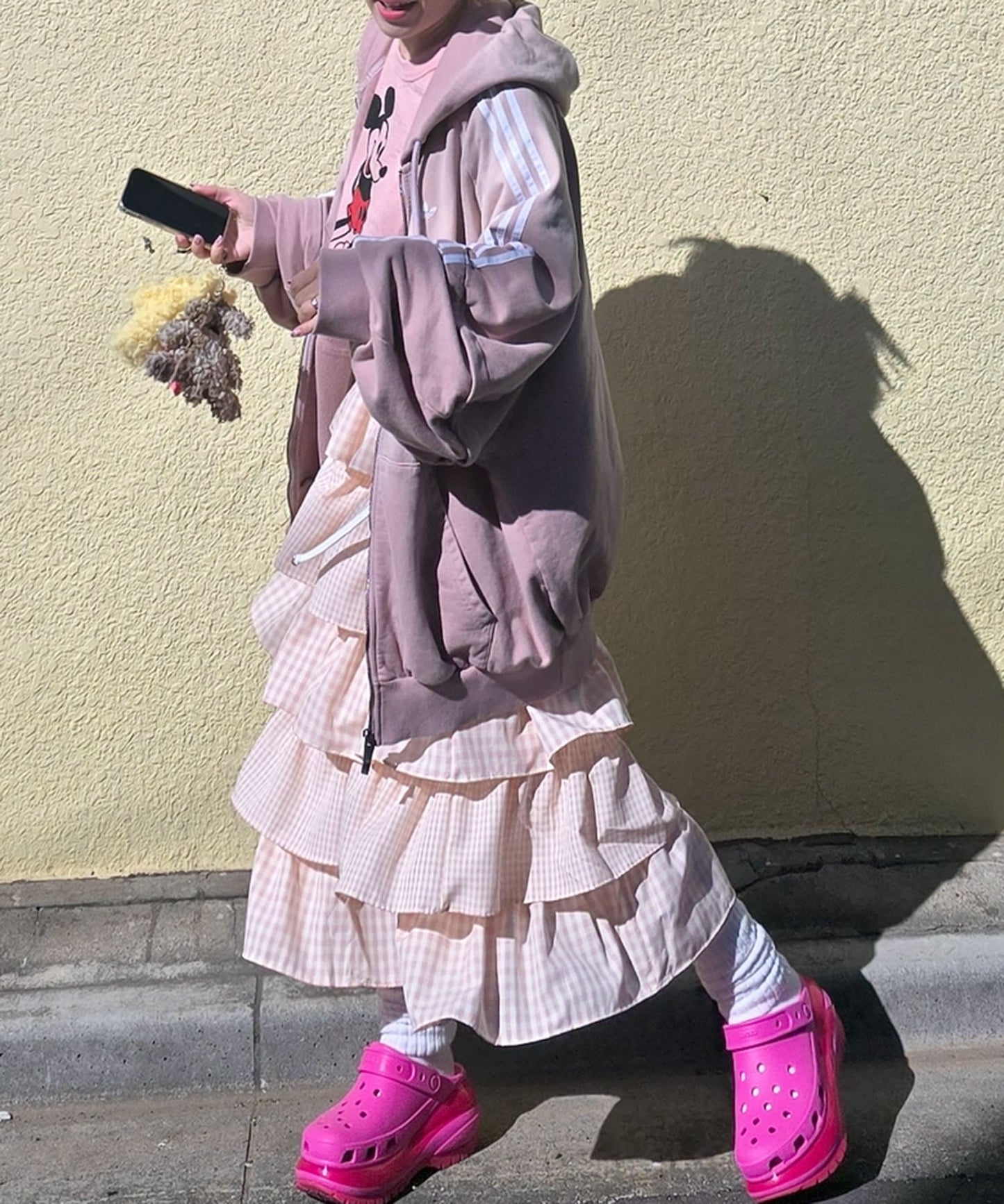 ティアードギンガムボリュームスカート【ピンク】