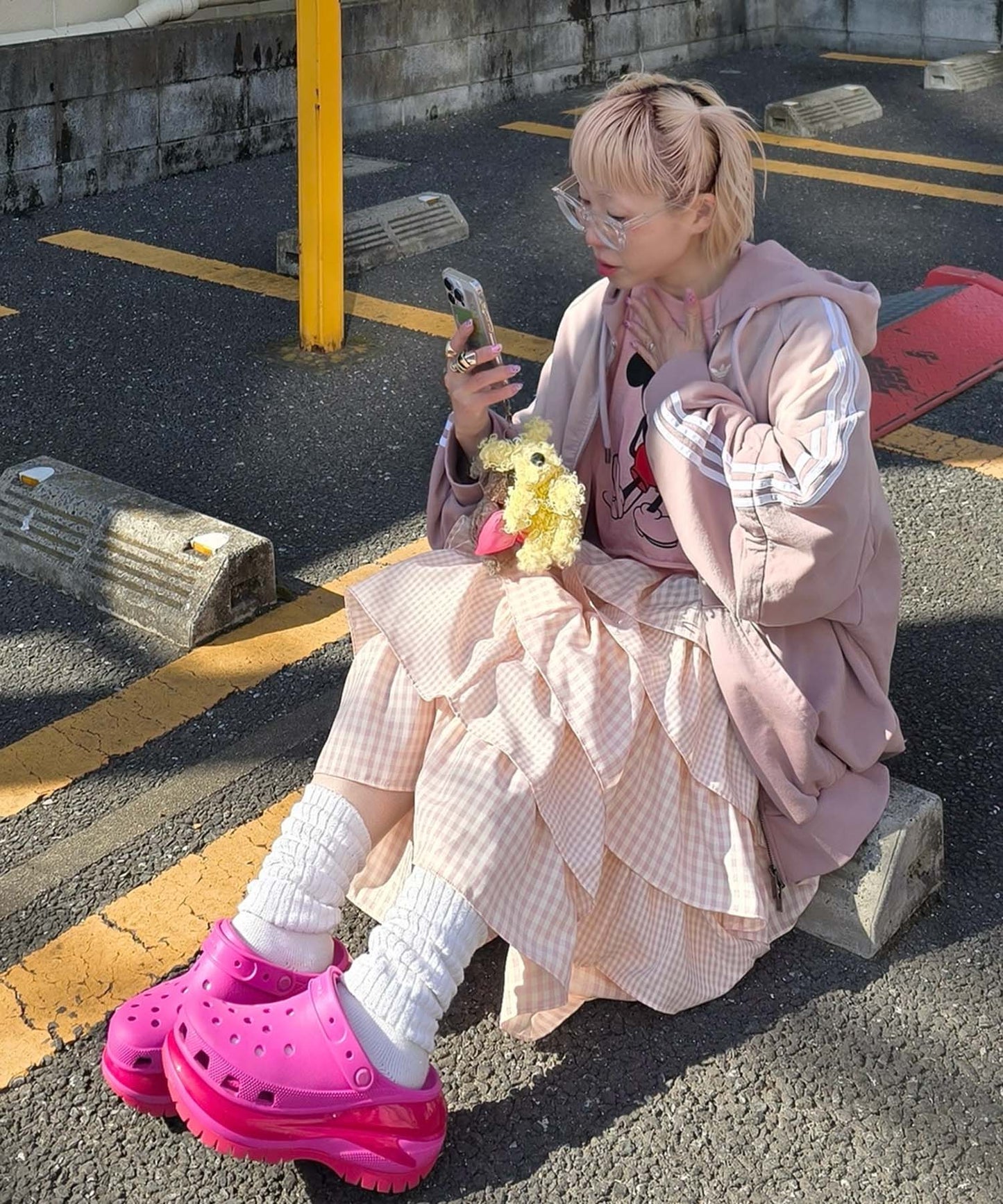 ティアードギンガムボリュームスカート【ピンク】