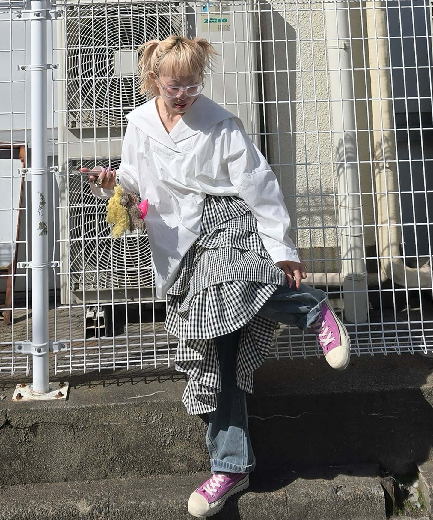 ティアードギンガムボリュームスカート【ブラック】