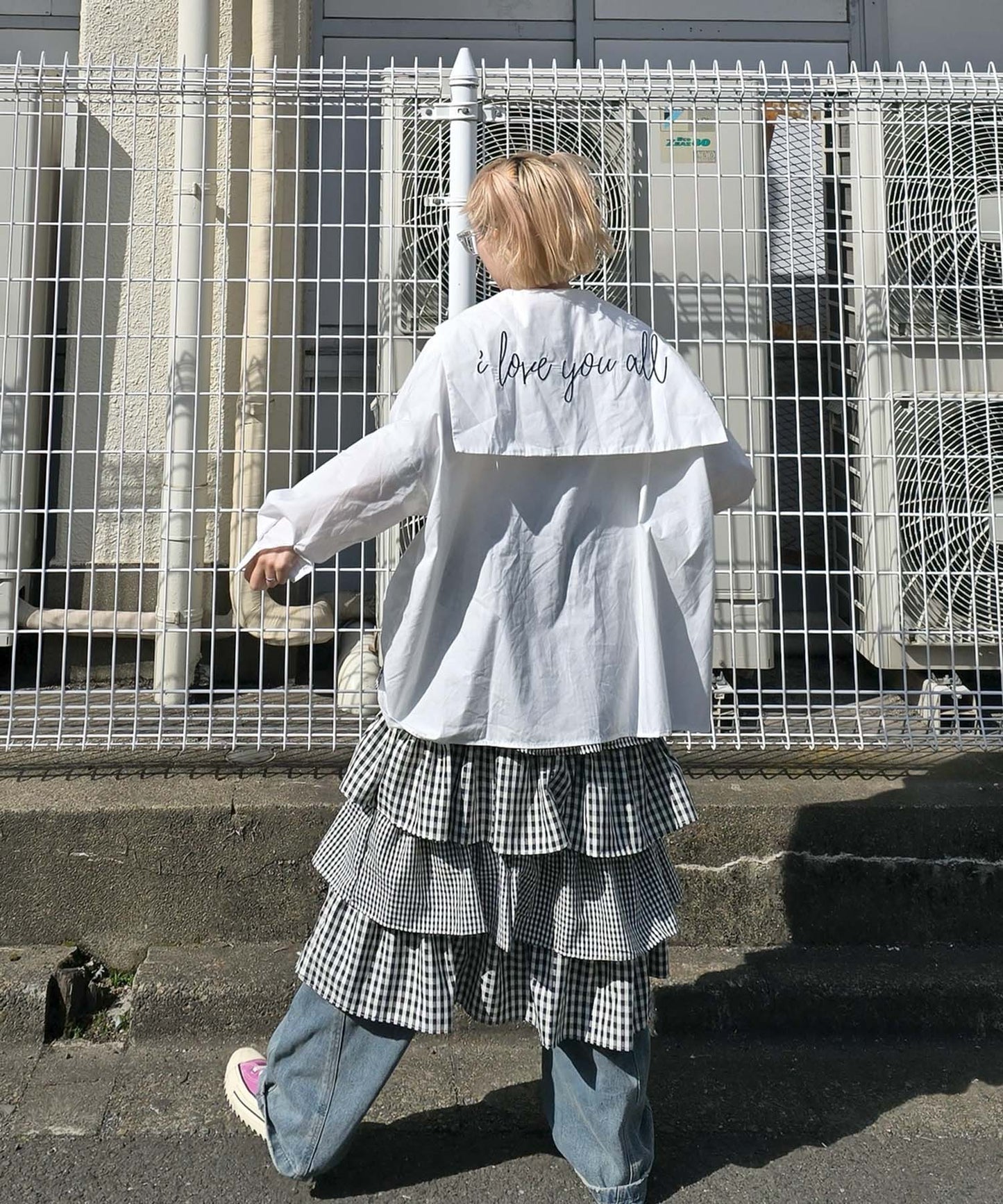 ティアードギンガムボリュームスカート【ブラック】