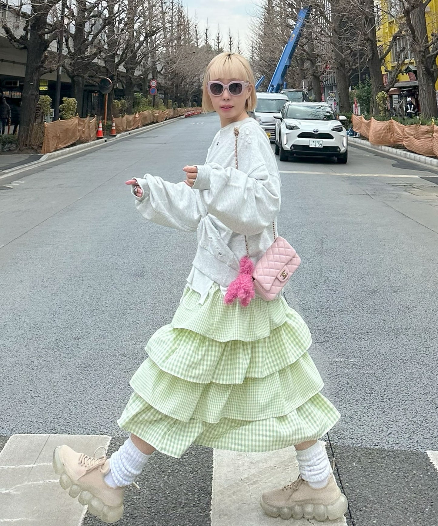 ティアードギンガムボリュームスカート【グリーン】