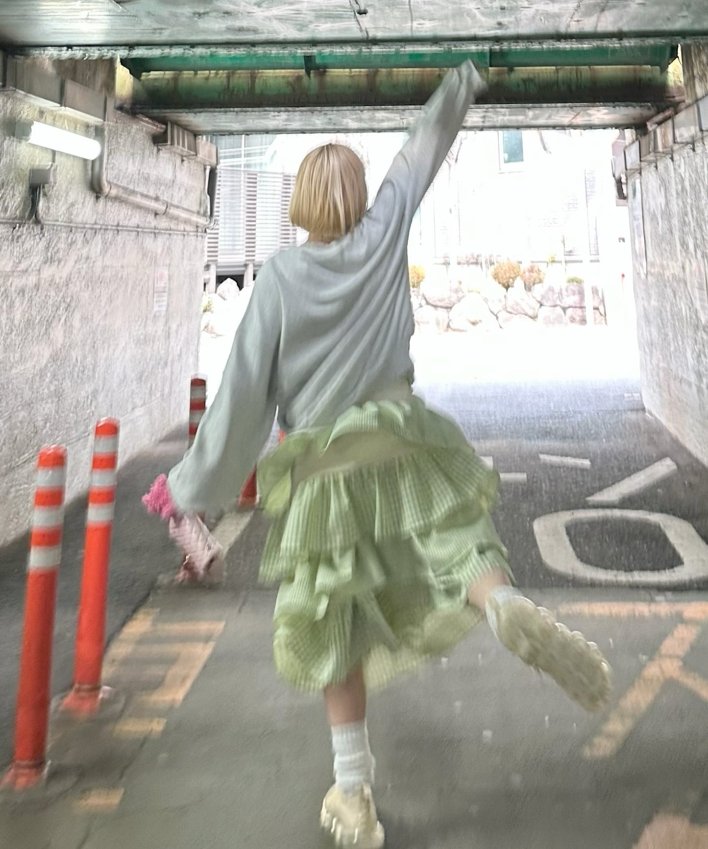 ティアードギンガムボリュームスカート【グリーン】