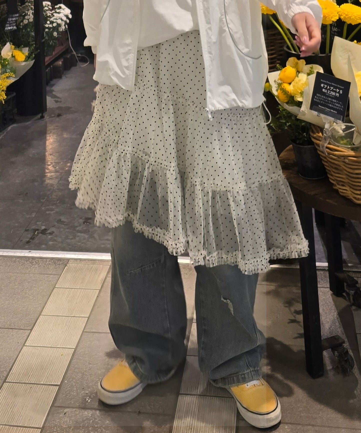 ドットアシメチュールスカート【アイボリー】