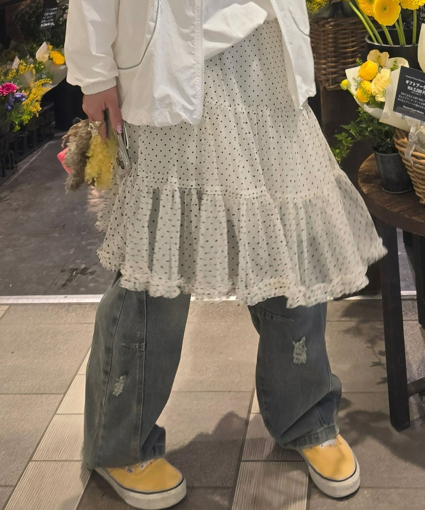 ドットアシメチュールスカート【アイボリー】